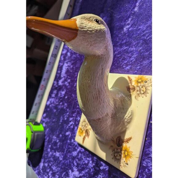 Vintage Ceramic Duck Bust Figurine on Floral Base